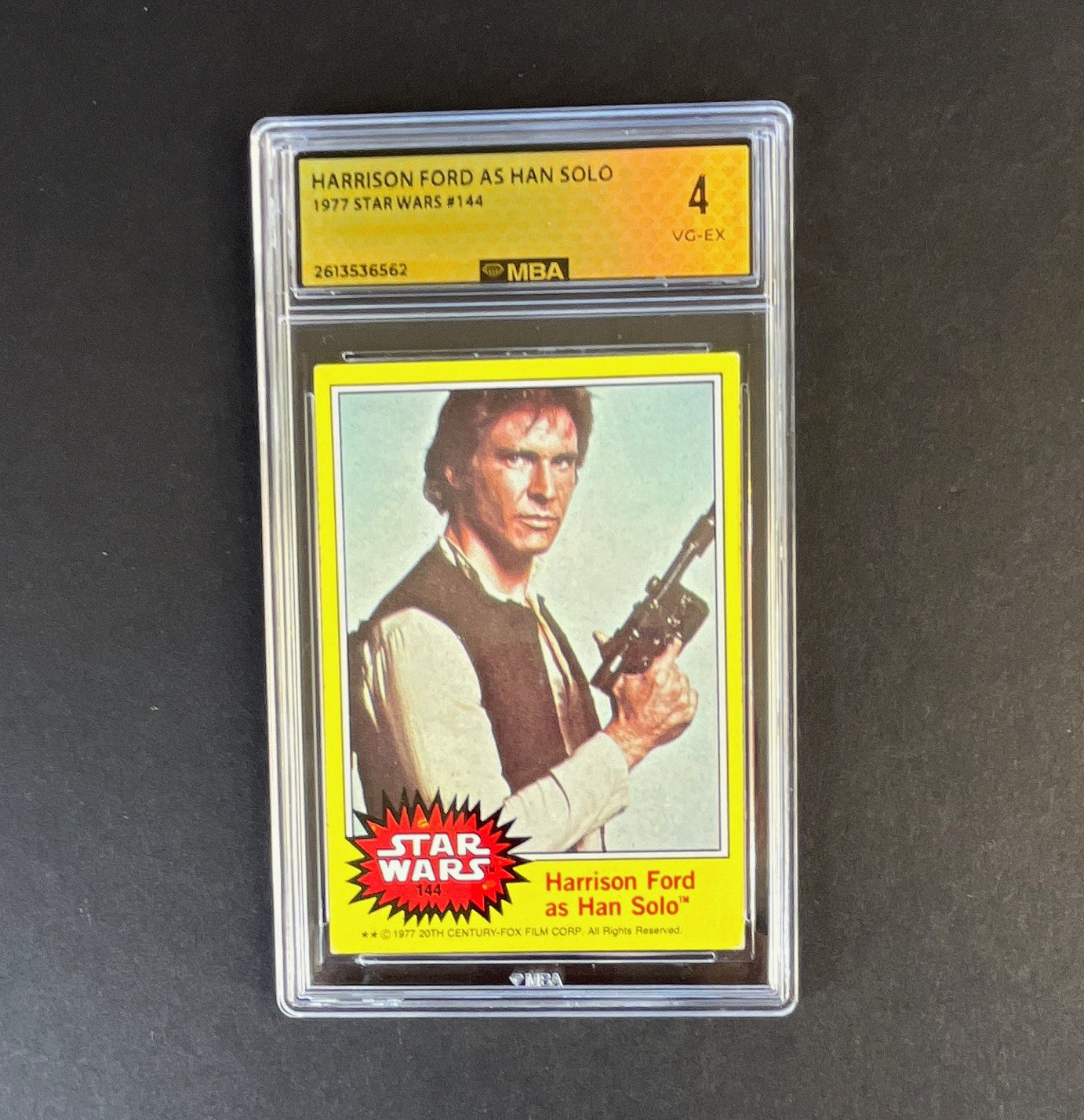 Topps 1977 Star Wars #144 Harrison Ford as Han Solo Graded Trading Card Topps 1977 Star Wars #144 Harrison Ford as Han Solo Graded Trading Card