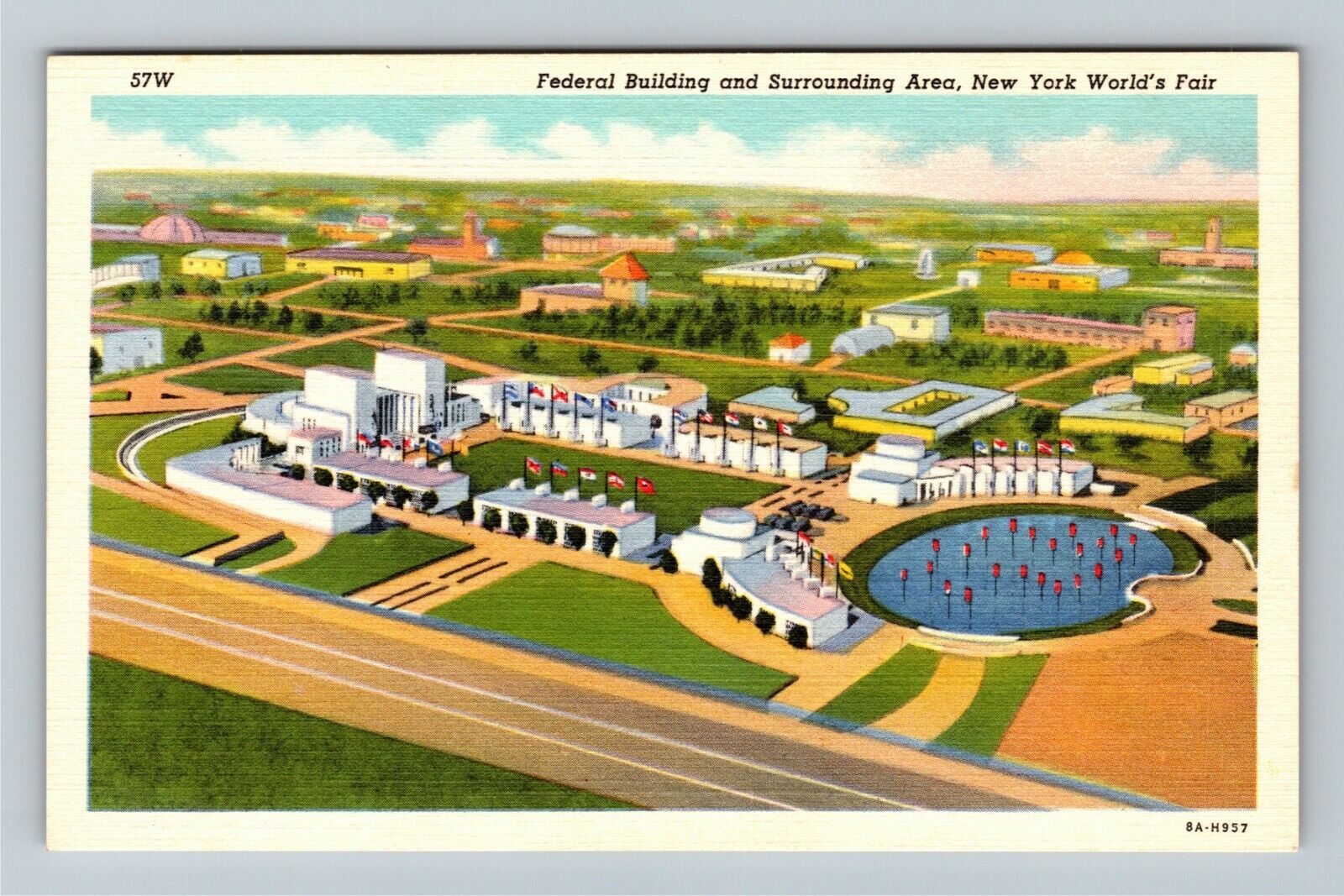 1939 New York World's Fair-Aerial View Federal Building-Vintage Postcard