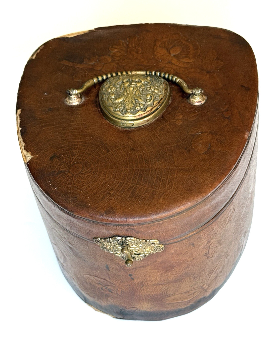 1890s Antique Leather Collar & Cuff Box John Mehl & Co. New York