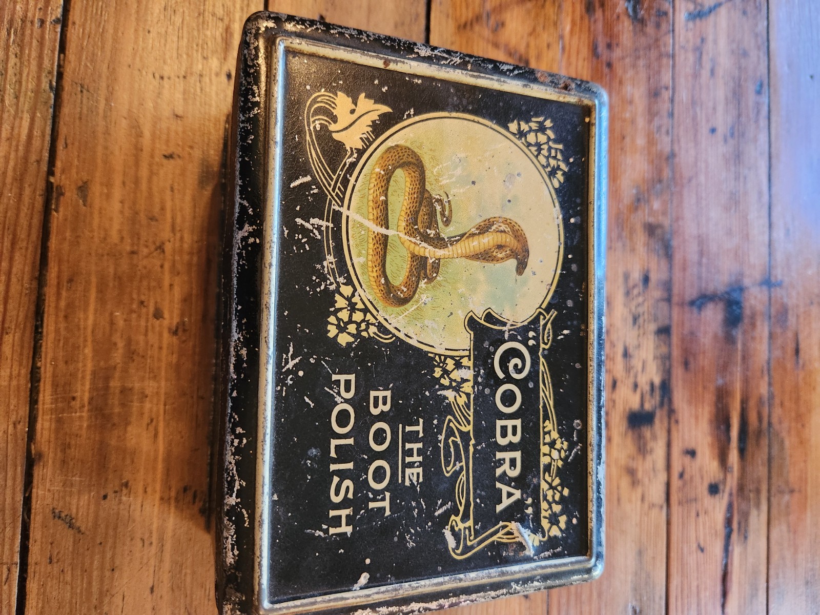 SCARCE 1920s/30s Antique Vintage Tin Litho Cobra Boot polish Advertising Tin