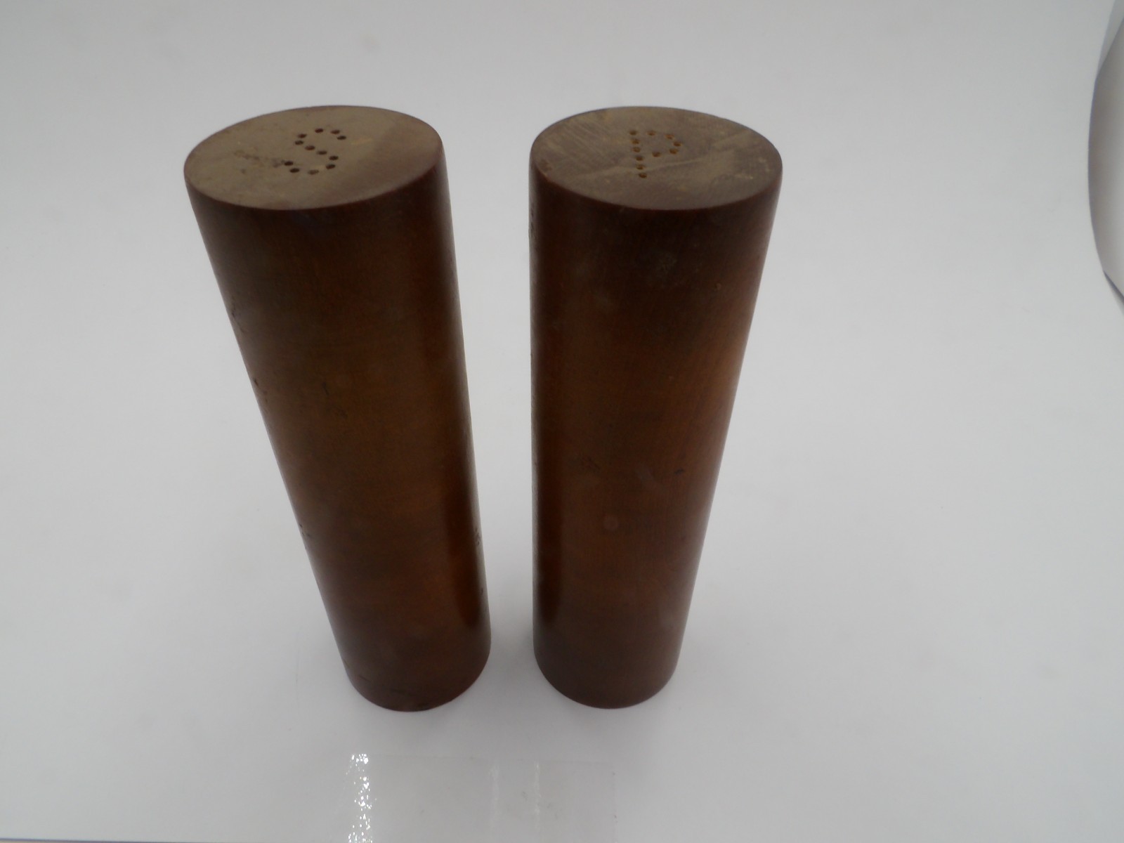 Set of Vintage Tall Round Wood Salt and Pepper Shakers