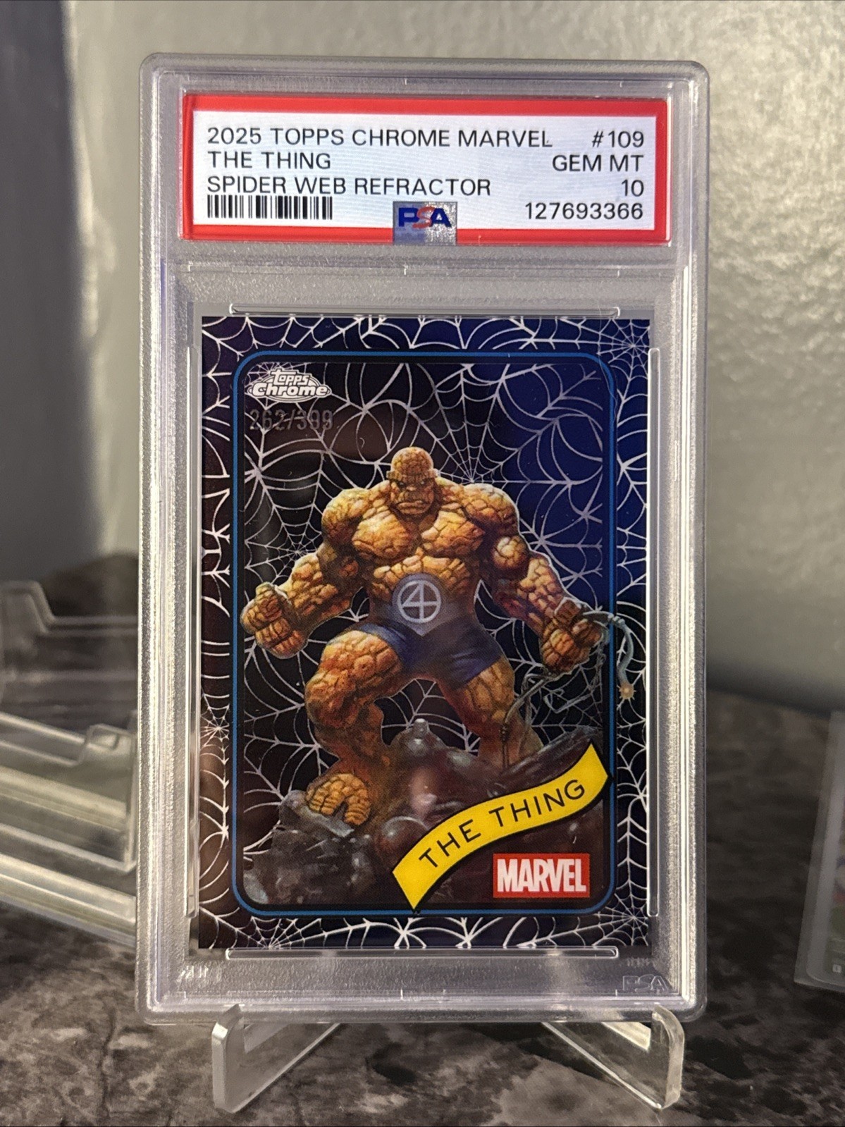 🔥POP 2🔥2025 Topps Chrome Marvel The Thing Spider Web Refractor /399 PSA 10 GEM
