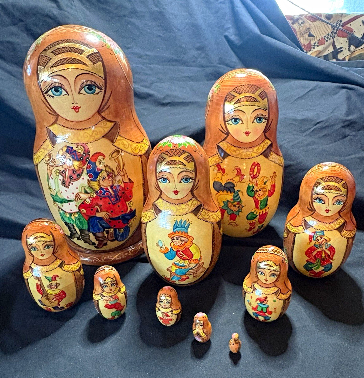 Hand-Painted Handmade Russian Matryoshka Nesting Dolls Set of 10.  Carnival