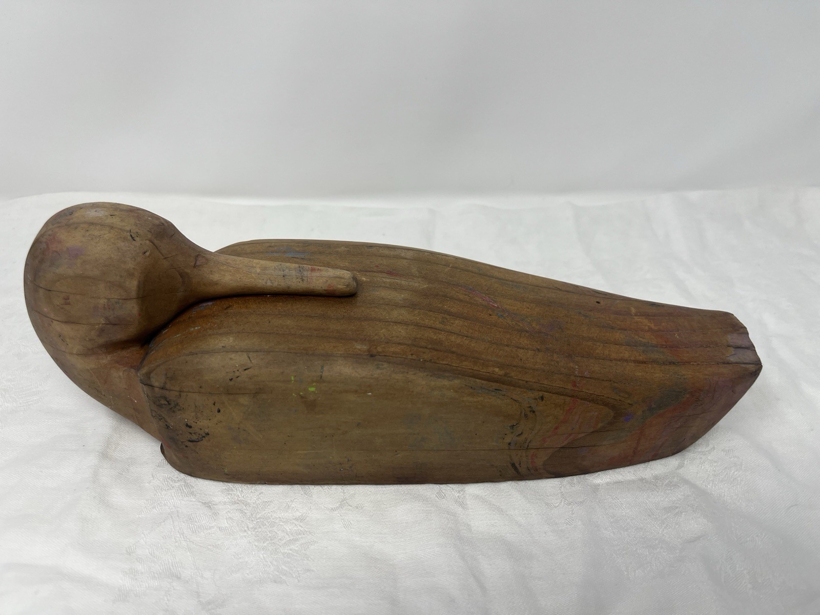 Vintage Hand-Carved Wood Duck Trinket Box Distressed Rustic Artisan
