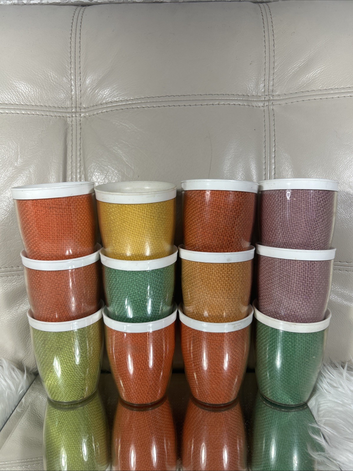 VTG MCM Mid Century Modern  Cups Set Of 12 Insulated Raffia 1960’s FreeShip