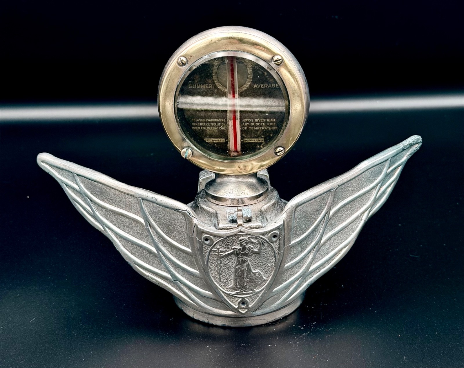 Rare Vintage 1920s Monogram Junior Winged Radiator Cap with Boyce MotoMeter