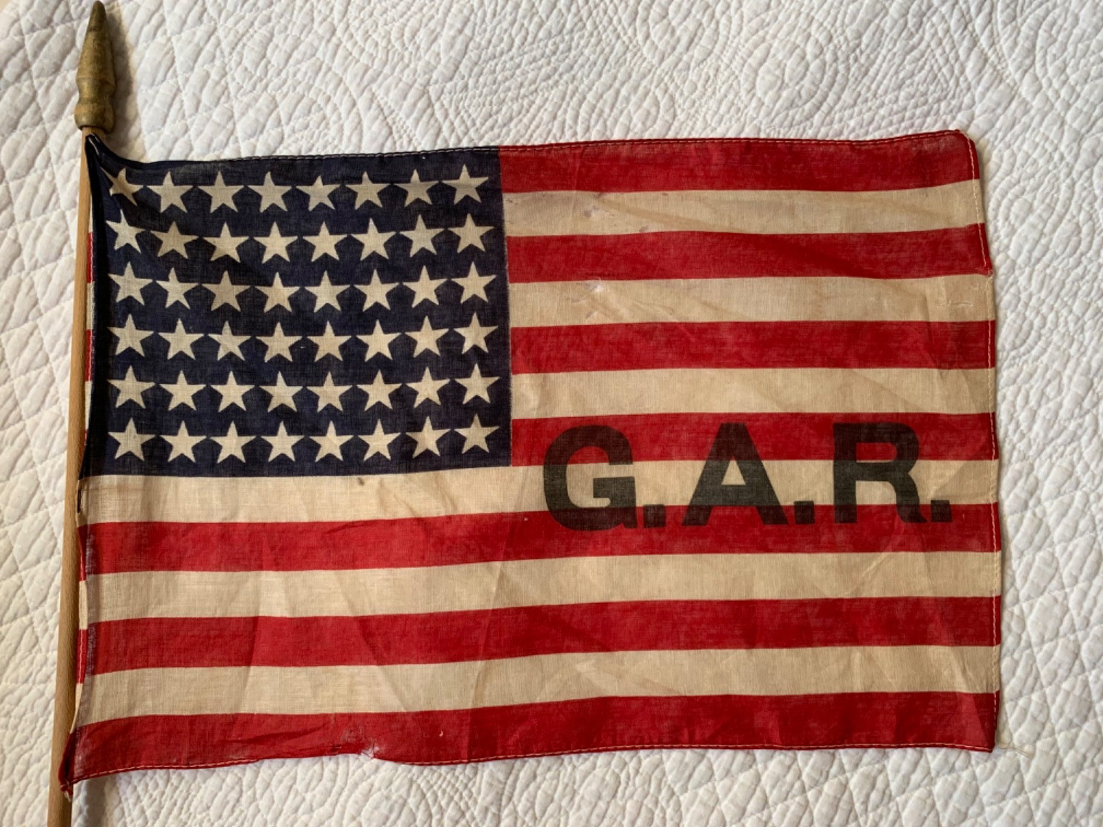 Antique 48 Star Parade Flag Grand Army of the Republic Gauze Fabric 11.5x16.5 in