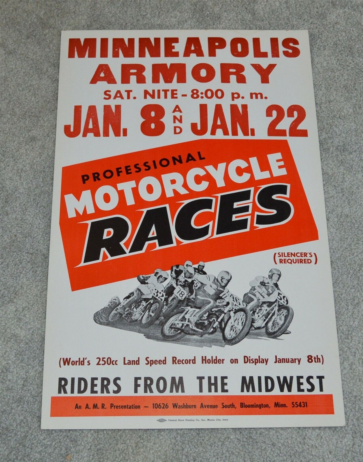 Original Vintage Poster Motorcycle Races Minneapolis Armory 22\