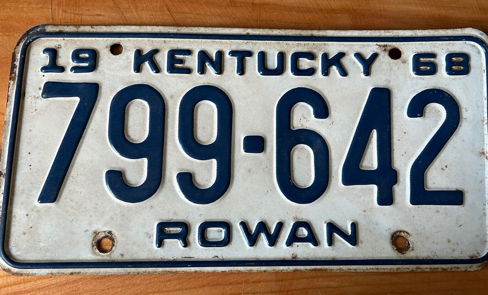 Vintage Expired Kentucky Motorcycle License Plate White 1968 “Rowan”