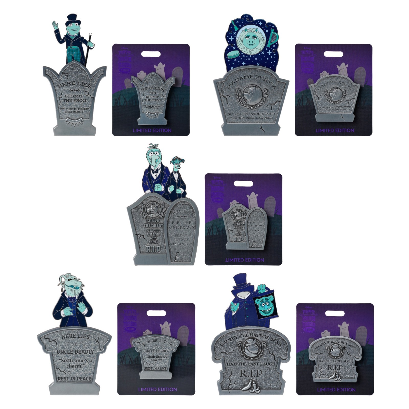 CONFIRMED WDI MOG Muppets 5 Year Anniversary Haunted Mansion Complete 5 Pin Set