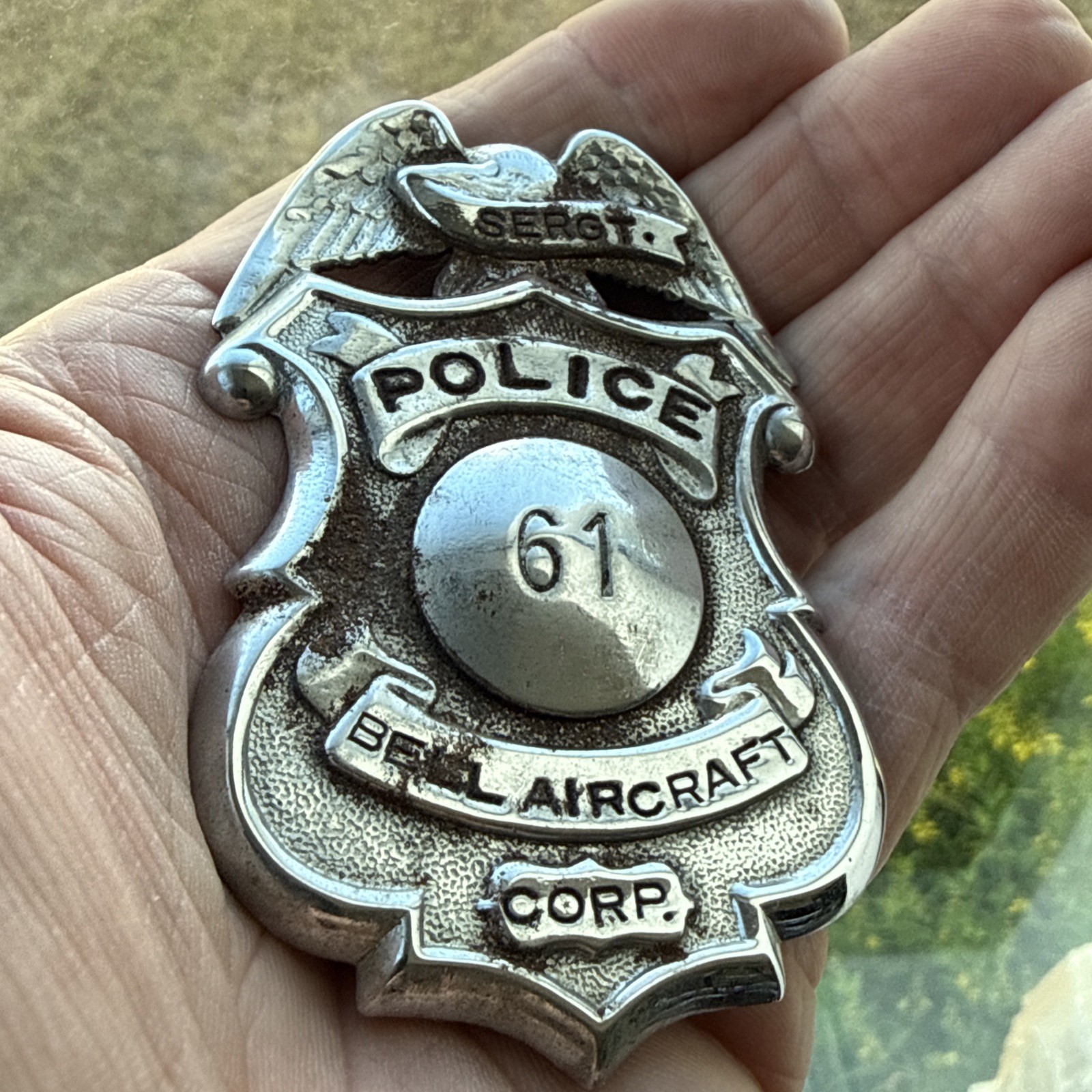 RARE Antique “Bell Aircraft Corp. Police Sergeant” Badge 1930’s-‘40’s