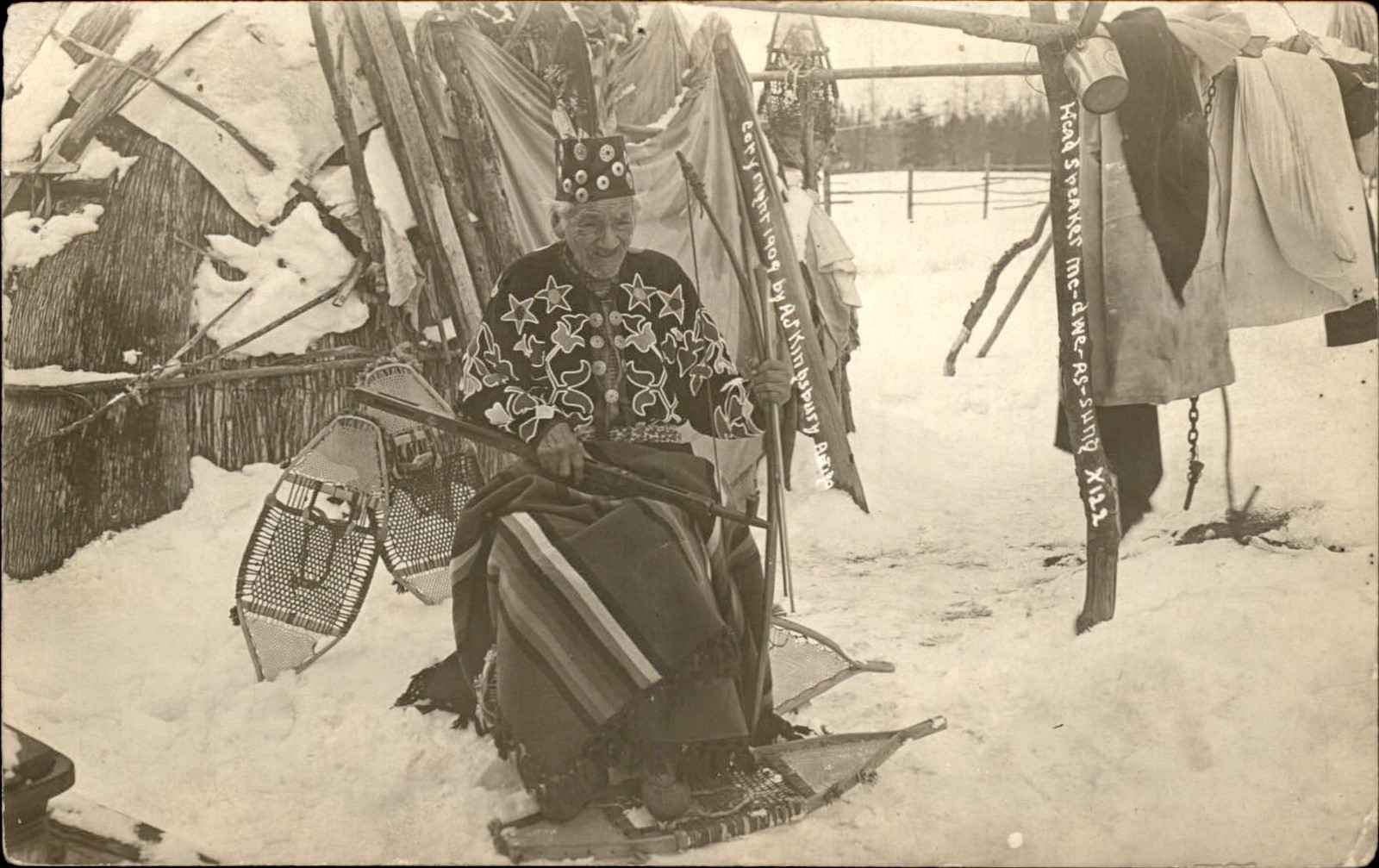 Native Indian Snowshoes KINGSBURY Tomahawk WI Cancel c1910 RPPC Postcard bhn