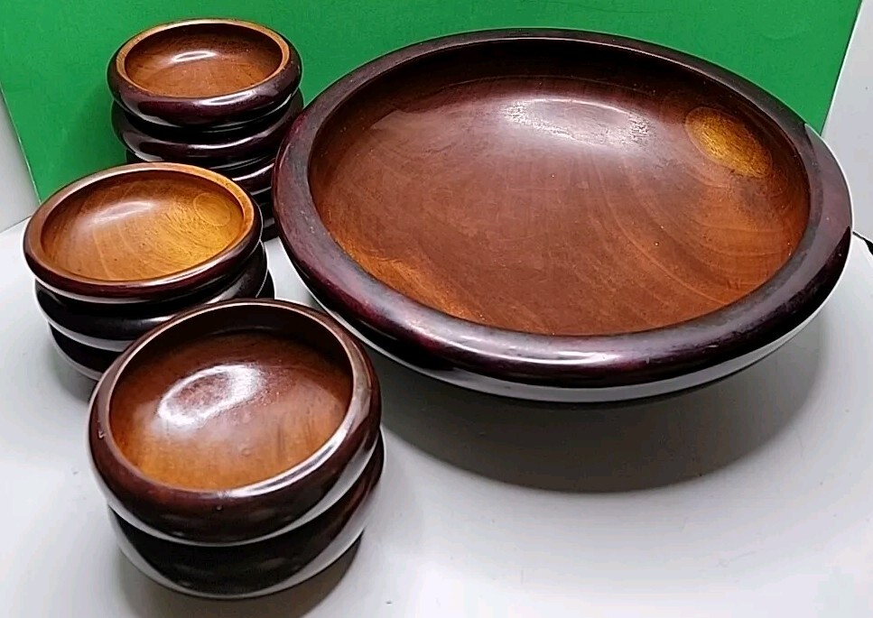 10 Piece Large Mahogany Wooden Serving Bowl Set - Made In Haiti.