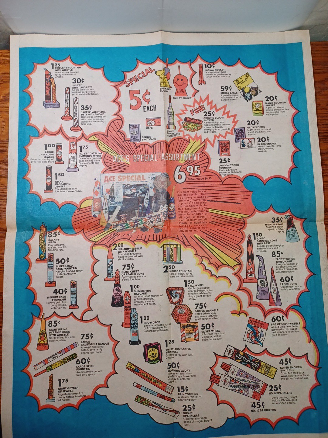1960's -70s Ace's Fireworks Poster - Price List 17 1/2