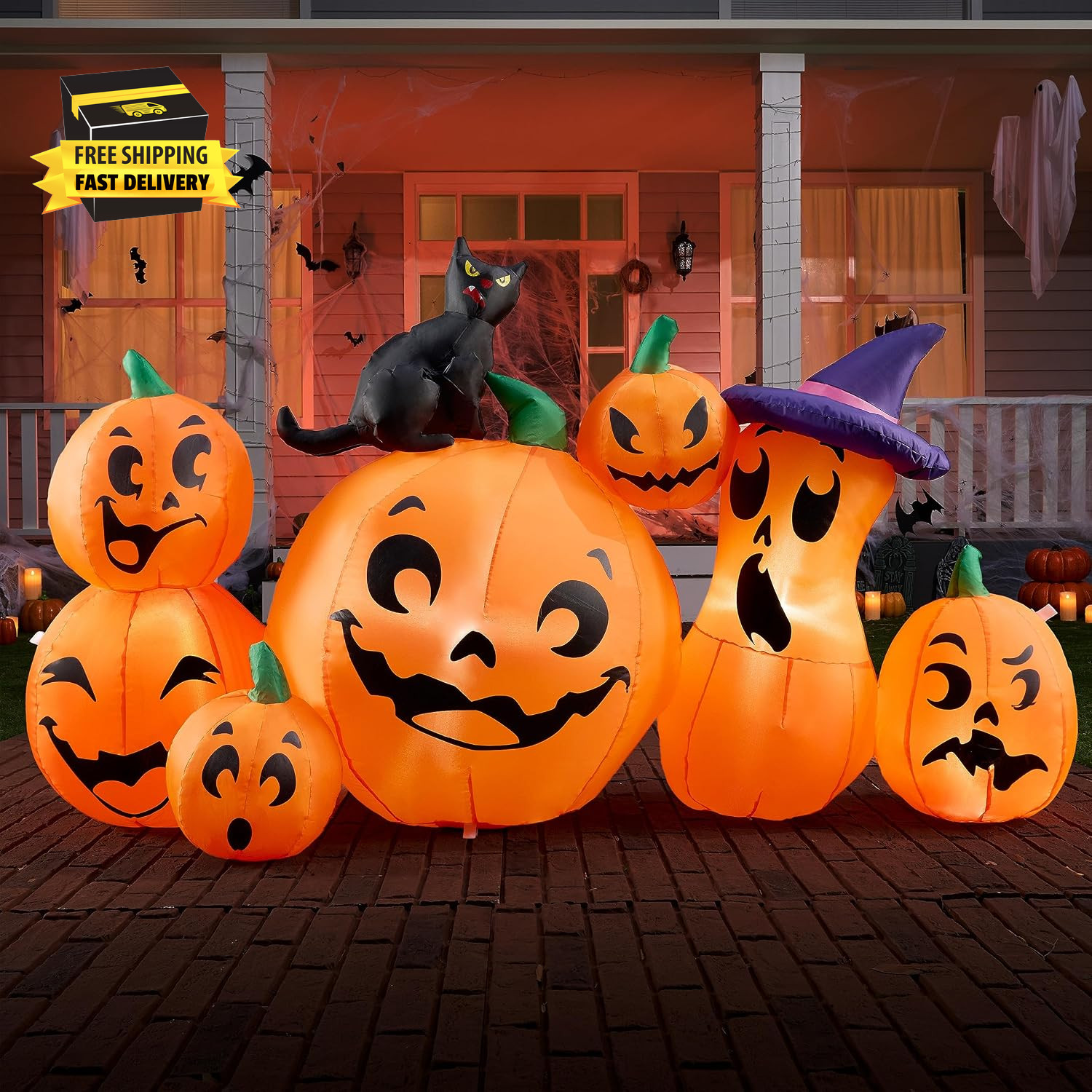 6 FT Long Halloween Inflatable Outdoor Decorations, Pumpkin Blow up Yard Decorat