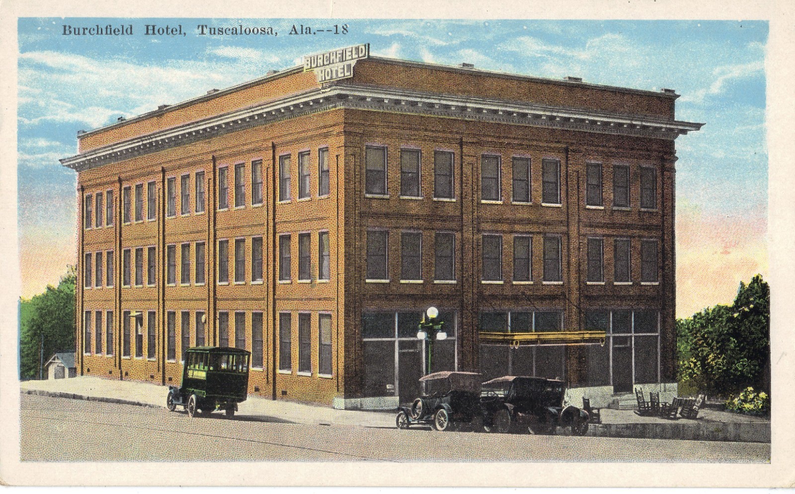 Tuscaloosa AL Burchfield  Hotel  Vintage  Postcard OLD CARS UNPOSTED EXCL * *