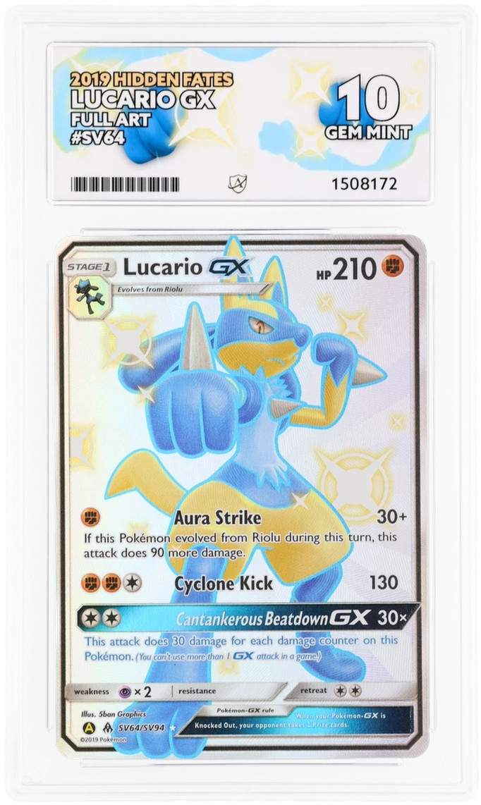 ACE 10 Lucario Gx SV64/SV94 Hidden Fates Gem Mint Pokemon