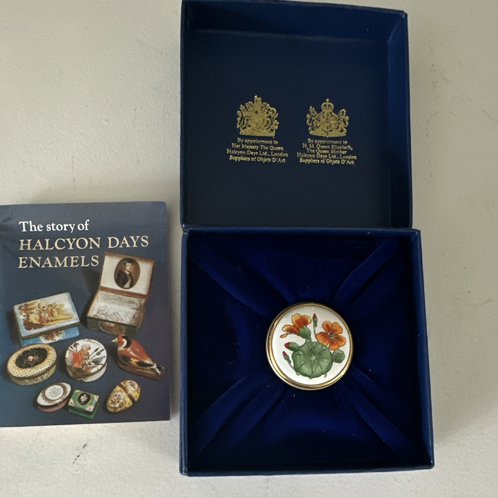 Halcyon Days Enamels Floral Enamel Trinket Box, Blue Velvet Presentation Box