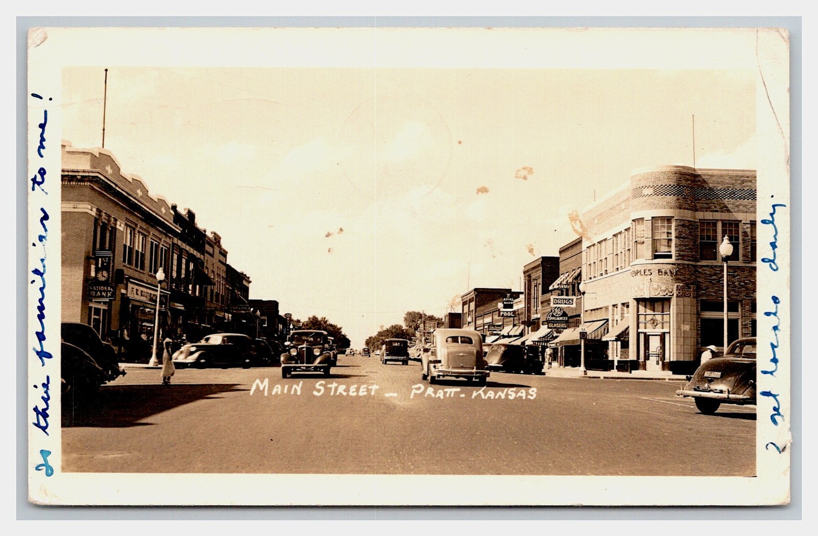 RPPC ~ Main Street Pratt KS ~ People\'s Bank Store Fronts KANSAS
