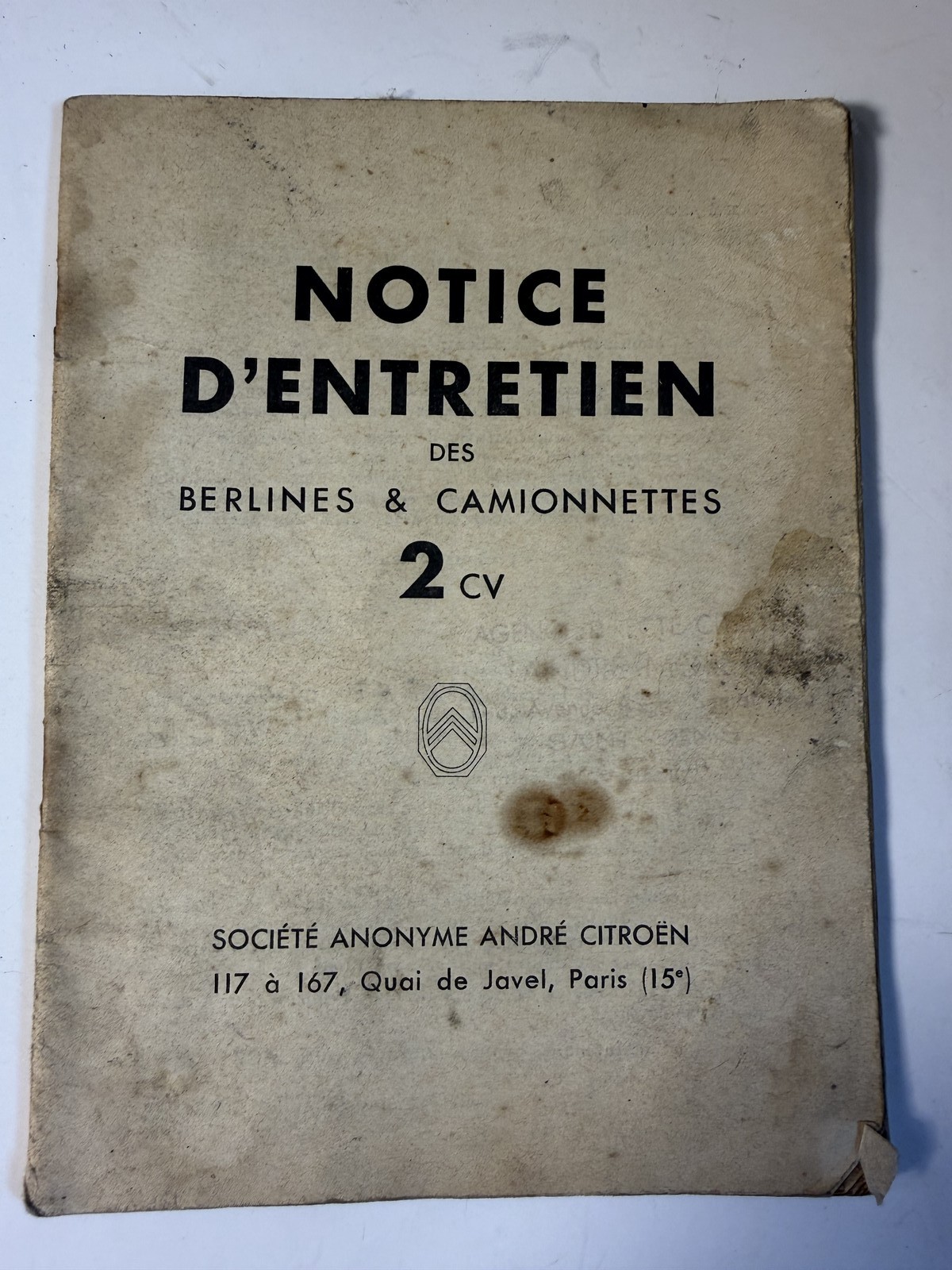 Vintage Citroën 2CV Berlines Camionnettes Owners Manual Maintenance Book French