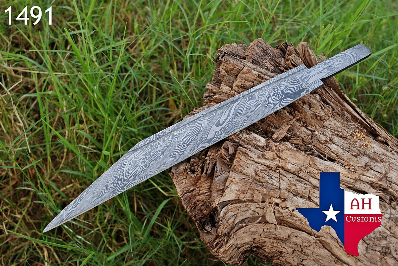 12”CUSTOM HAND FORGED DAMASCUS STEEL HUNTING SEAX KNIFE BLANK BLADE Full 1491