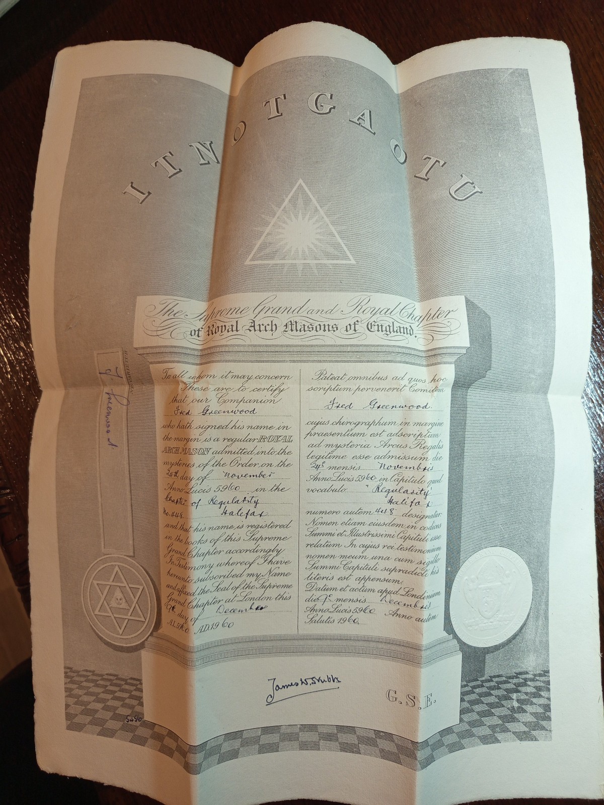 1960 Royal Arch Masons    Certificate  Freemasonry  masonic/868