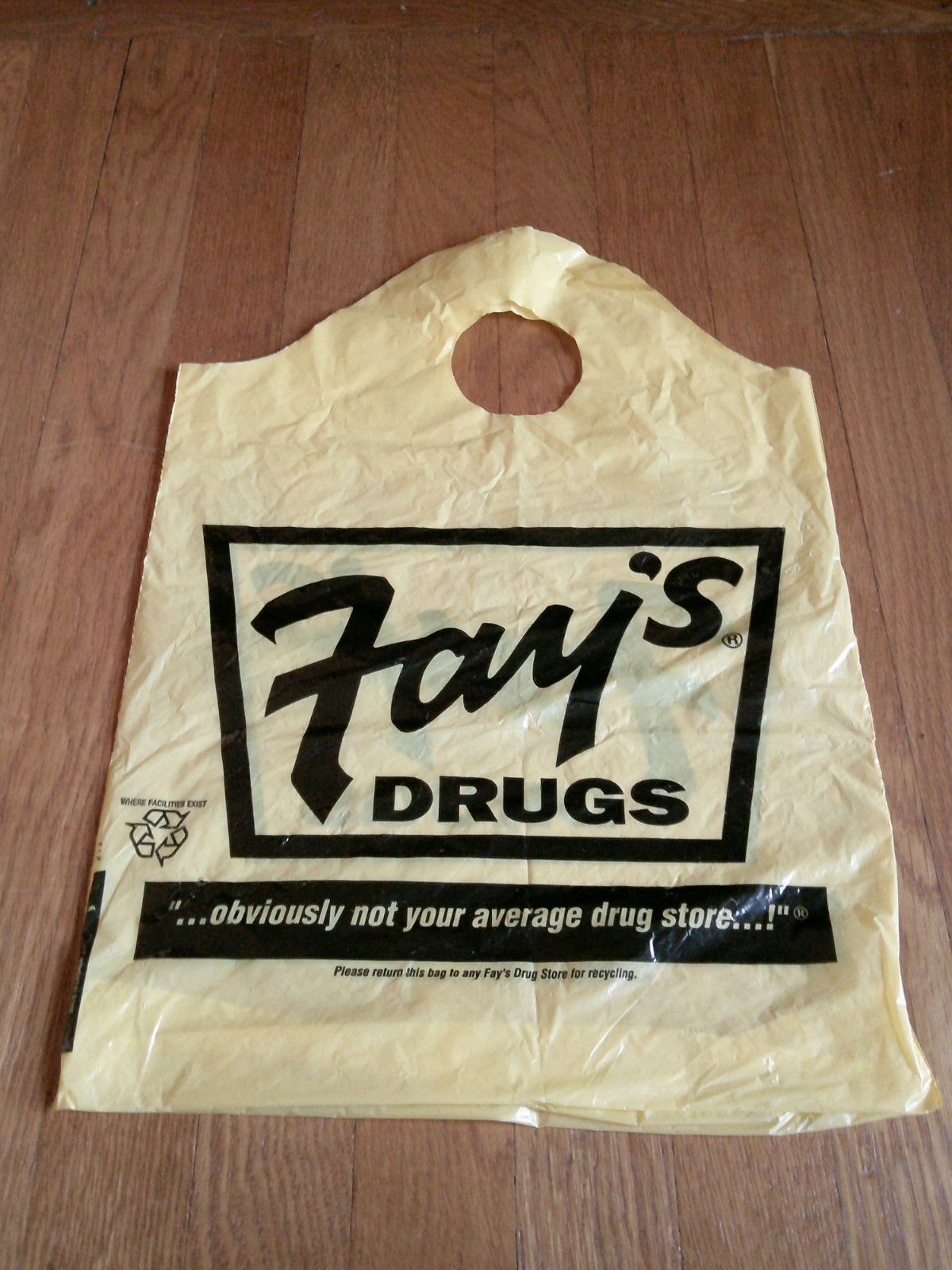 Vintage Fay's Drug Store EMPTY Plastic Shopping Bag Wrinkled Collectible Vintage Fay's Drug Store EMPTY Plastic Shopping Bag Wrinkled Collectible