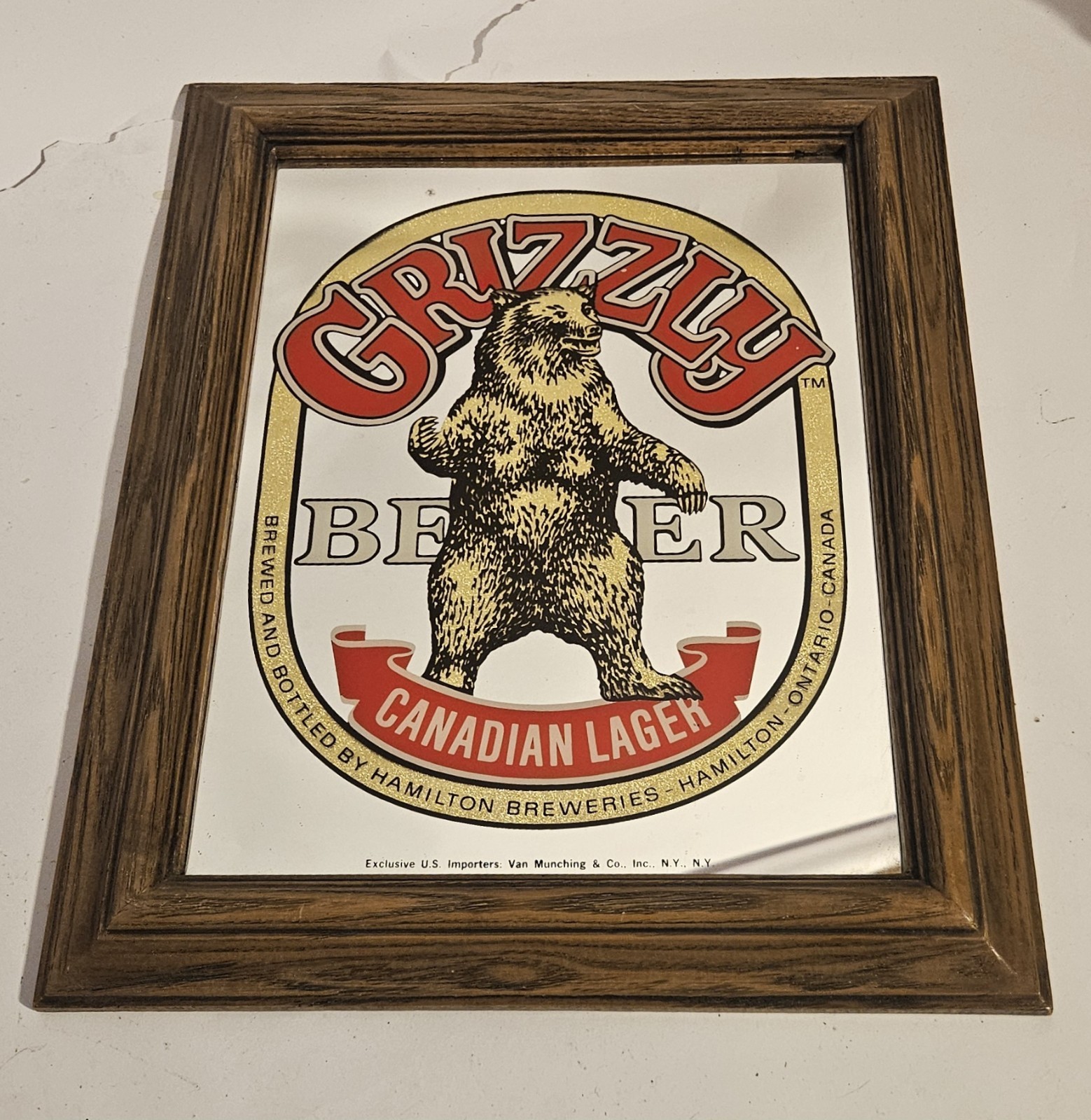 Vintage Grizzly Beer Canadian Lager Framed Mirror Sign Mancave  18\