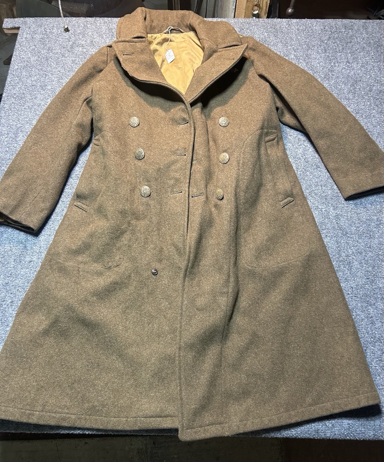 Vintage WWII US Army Long Wool Overcoat Trenchcoat WW2 1942 Mens M 40” Cool