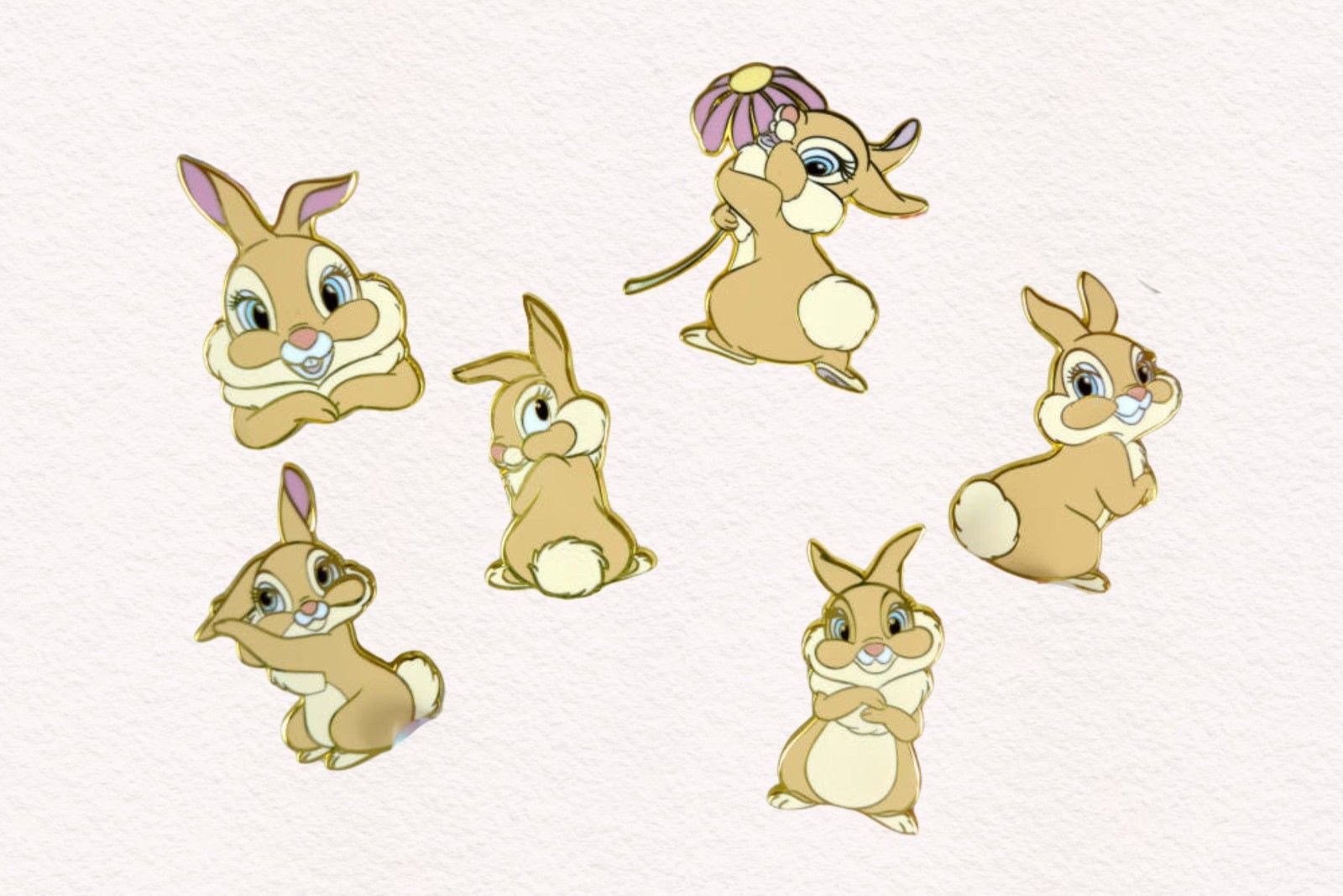 Disney Miss Bunny Enamel Pin Set of 6 Poses Cute Die-Cut Badge Collection