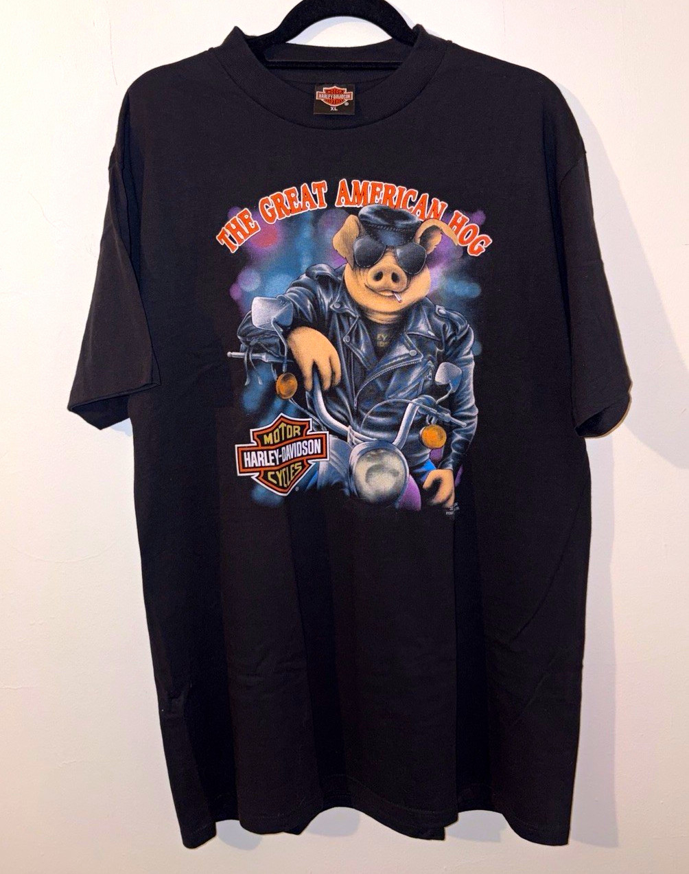 Vintage 1991 Harley Davidson 3D Emblem “The Great American Hog” T-Shirt XL Black Vintage 1991 Harley Davidson 3D Emblem “The Great American Hog” T-Shirt XL Black