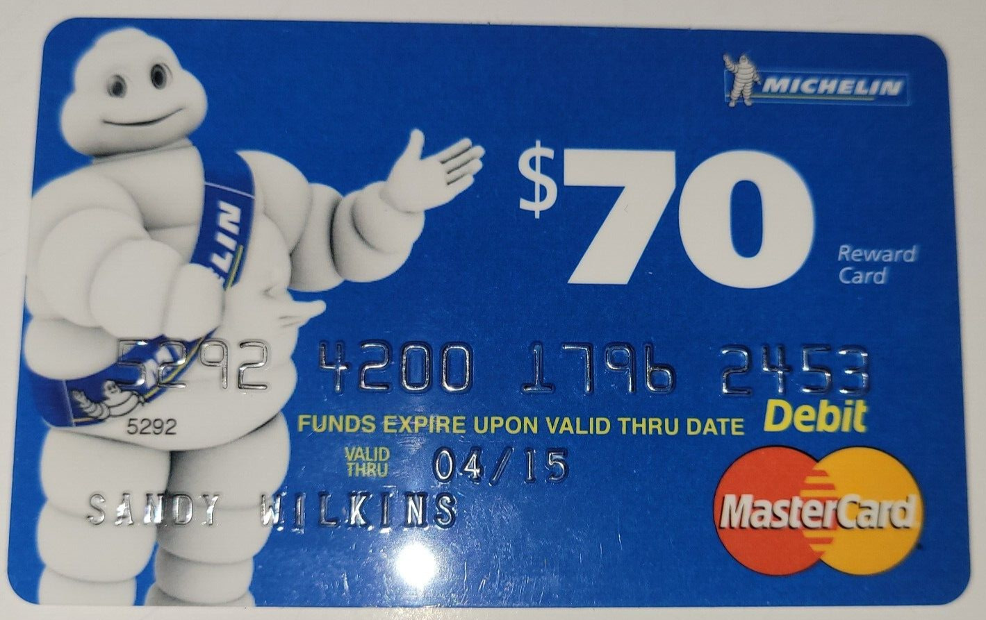 Michelin Tire Man Mastercard Collectible $70 Reward Card Expired