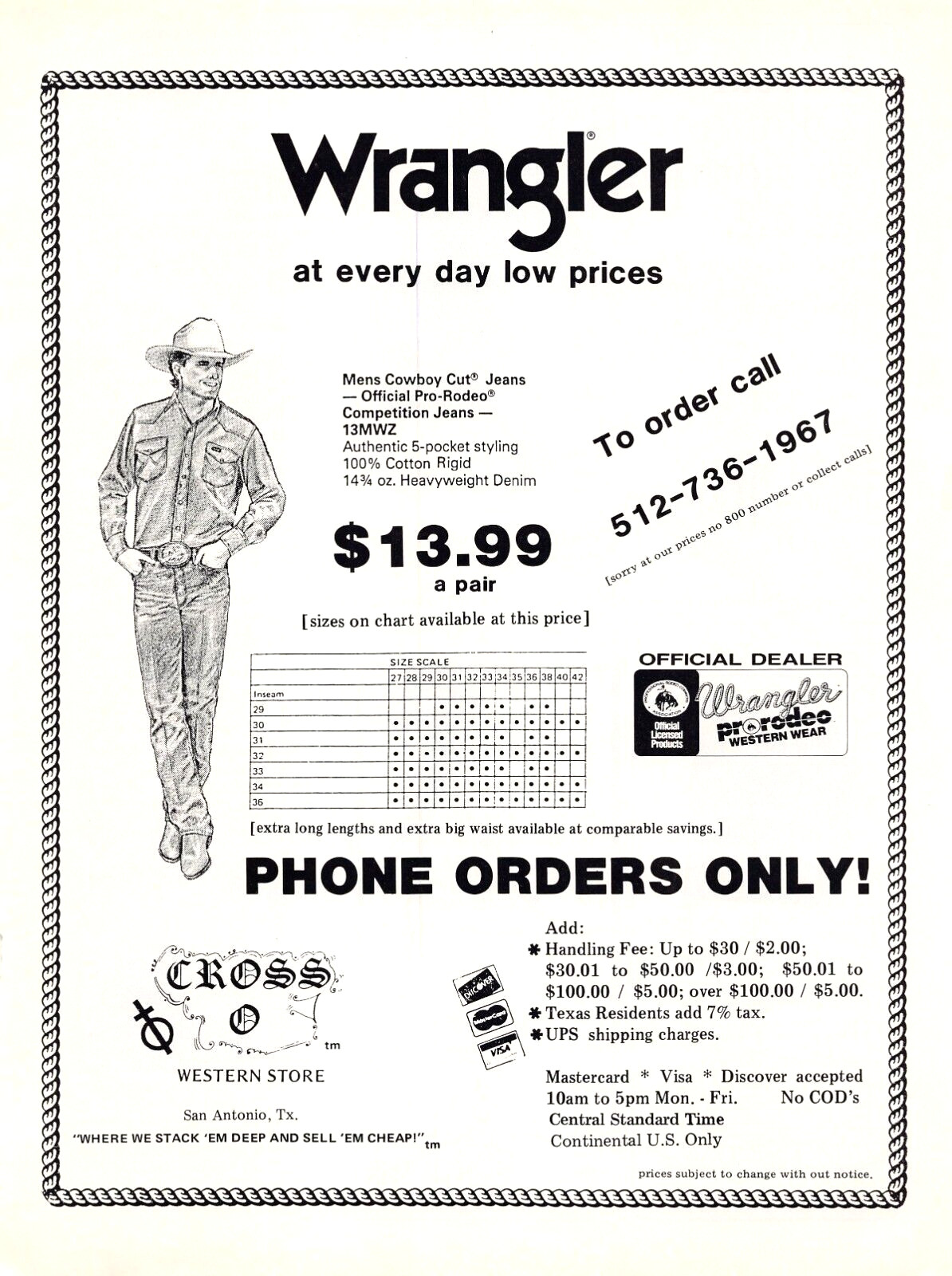 Wrangler Cross Western Store Pro Rodeo Cowboy Clothing Vtg Magazine Print Ad