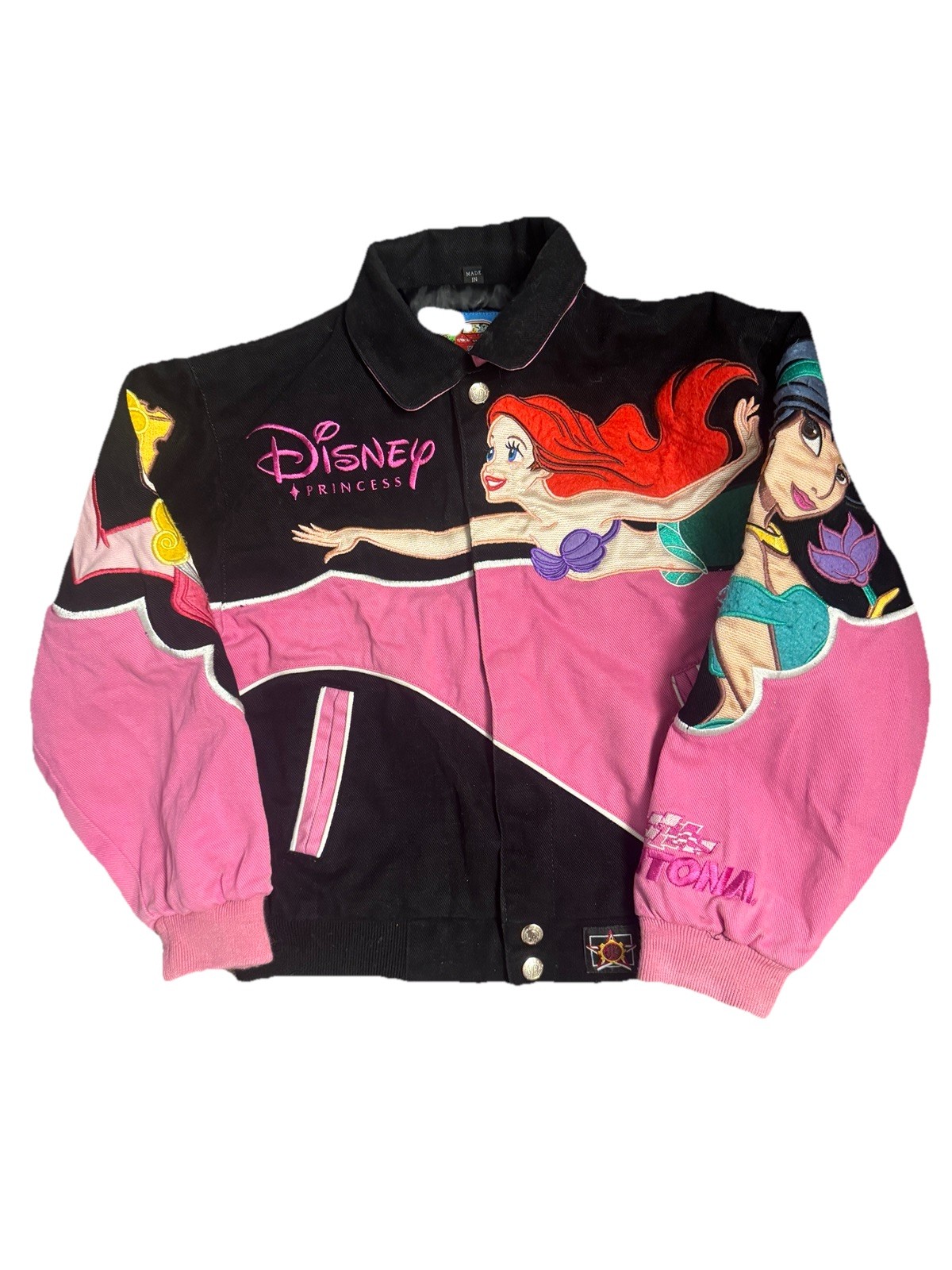 Vintage 2000s JH DESIGN Kids Disney Princess Nascar 500 Racing Jacket Grail M