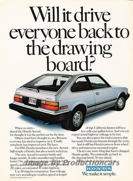 1982 Honda Accord Hatchback - Original Advertisement Print Art Car Ad J789