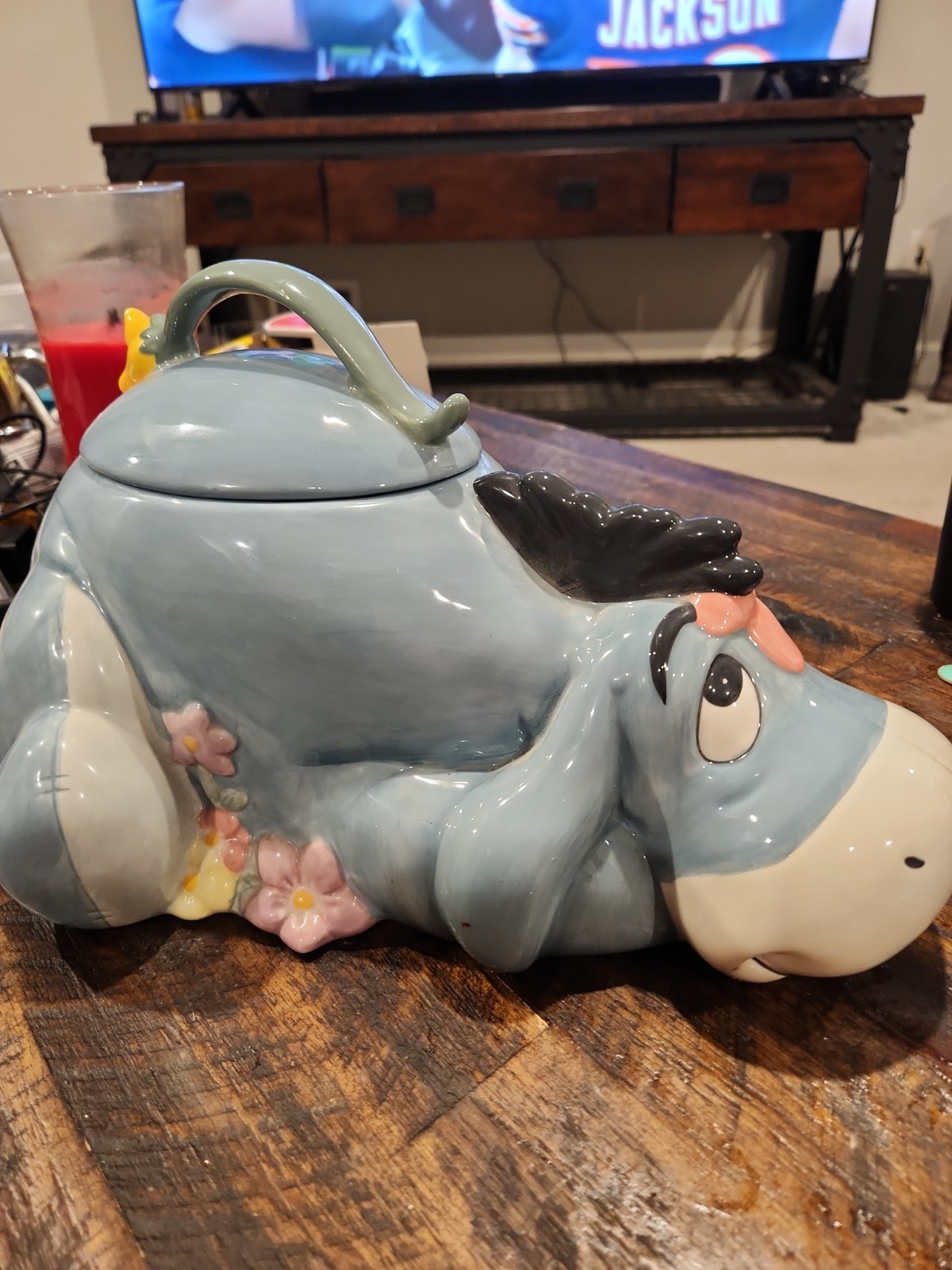 Vintage 1990s Disney Eeyore W/ Flowers Ceramic Cookie Jar 12\