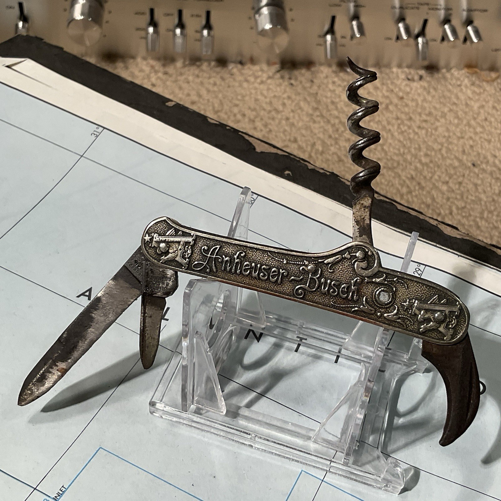 Rare 1900'S Anheuser-Busch Bartender's Knife Corkscrew Bottle Opener Germany Rare 1900'S Anheuser-Busch Bartender's Knife Corkscrew Bottle Opener Germany