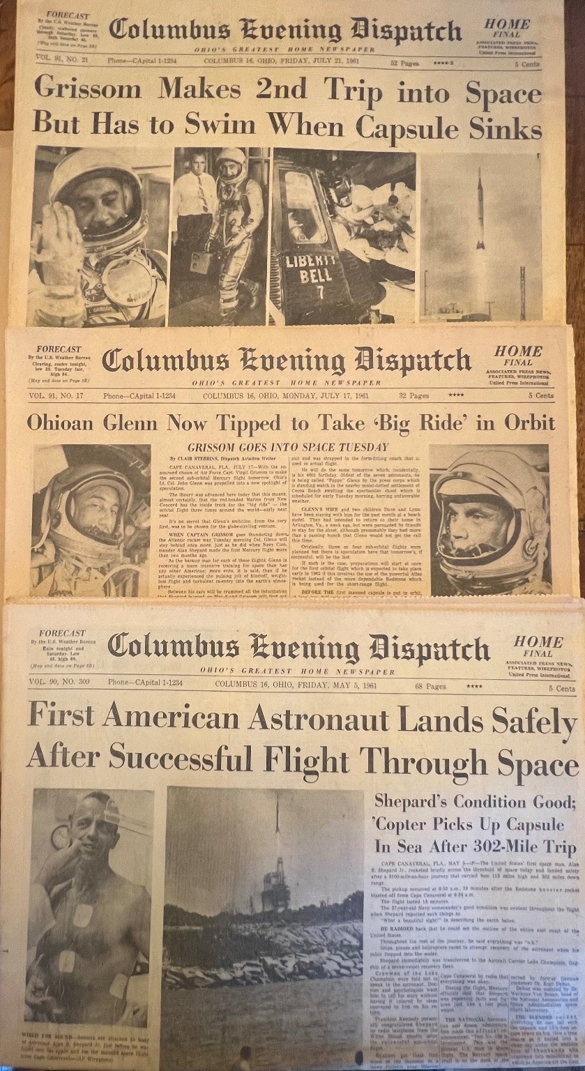 Vintage 1961 Columbus Dispatch Newspaper Lot Grissom Glenn Shepard Space Race