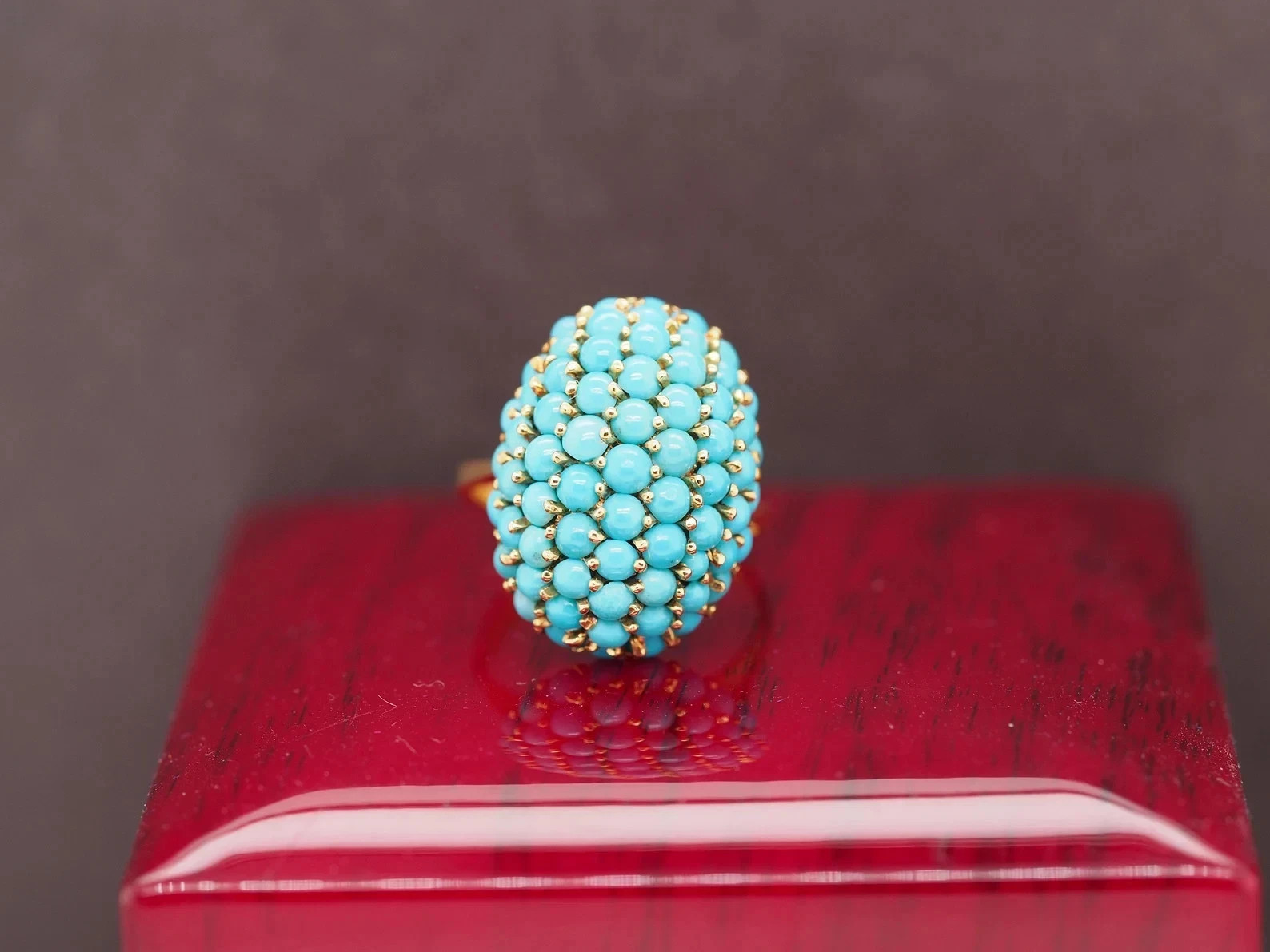 Unique Item Turquoise Cluster Nantucket Basket Ring In 14K Yellow Gold Plated