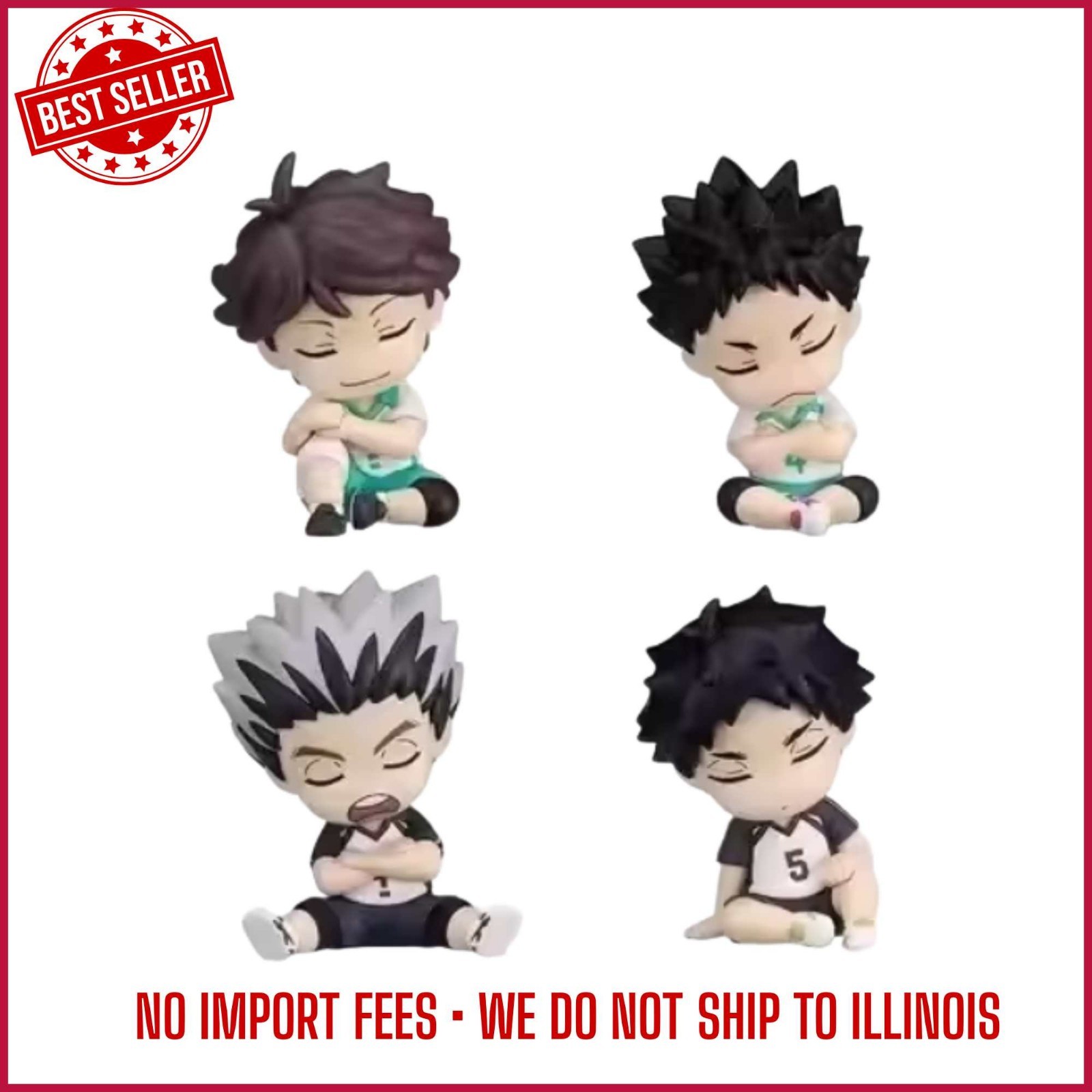 NEW 4PCS Haikyuu Sleeping Chibi PVC Figure Bokuto Kuroo Oikawa Iwaizumi No Box