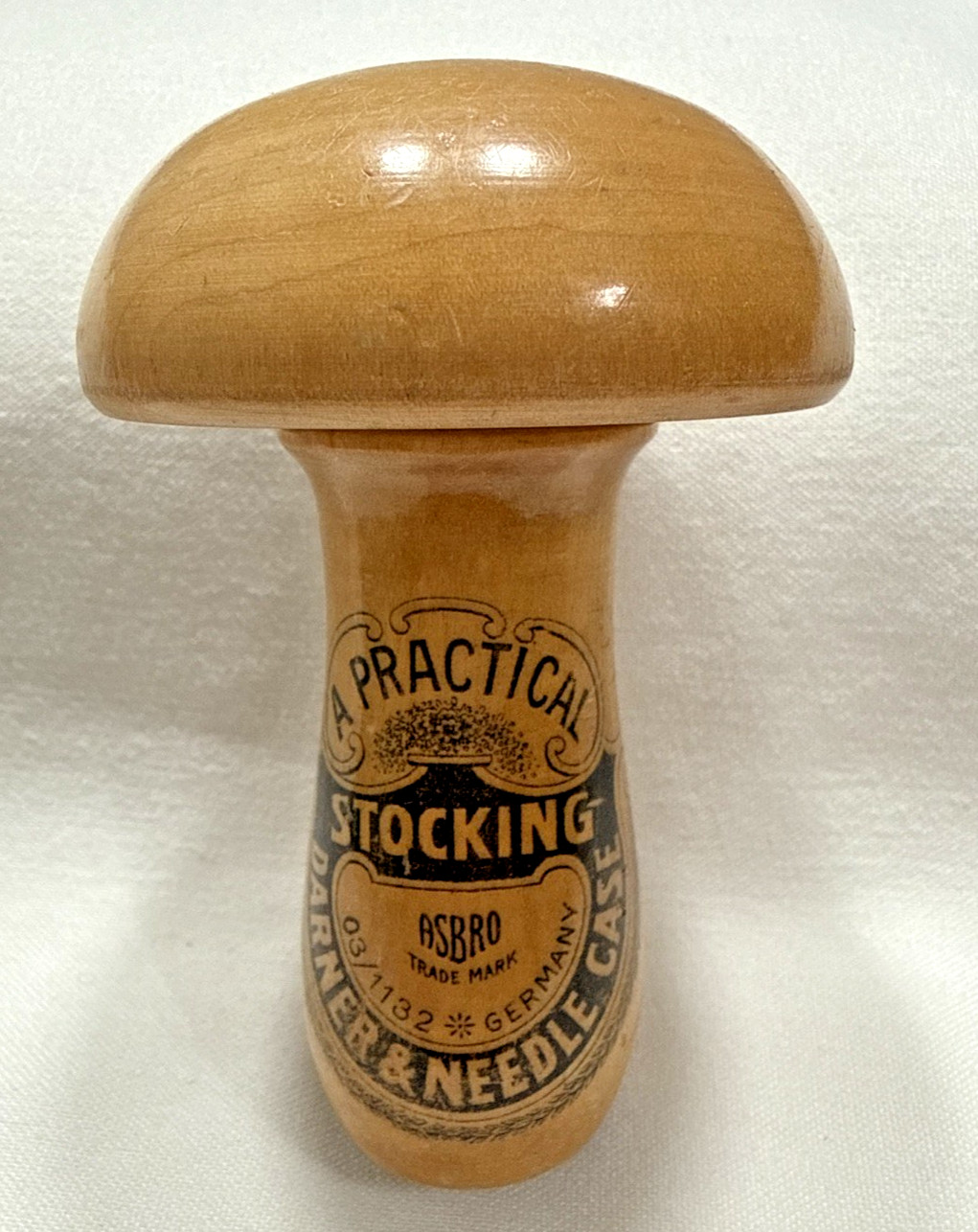 Best Vintage Antique German ASBRO Wood Sock Darner and Needle Case 4