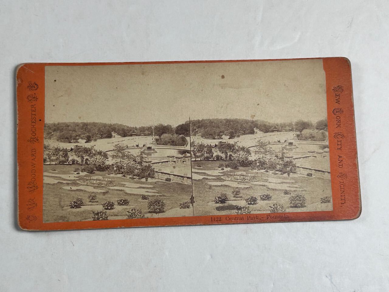 Stereoview Photo Central Park Fountain New York City NY CW Woodward 