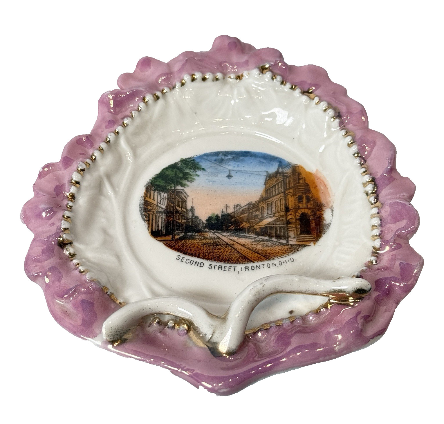 IRONTON OHIO OH Antique SECOND STREET Souvenir Plate Dish Transfer China