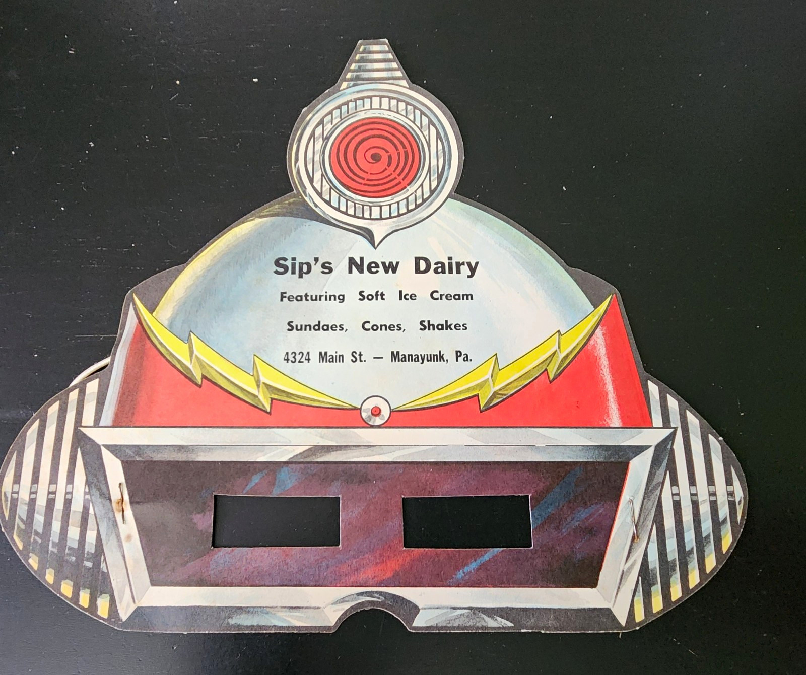 Vintage 1950s Sip\'s New Dairy Space Helmet Mask Sci-Fi Ice Cream Promo