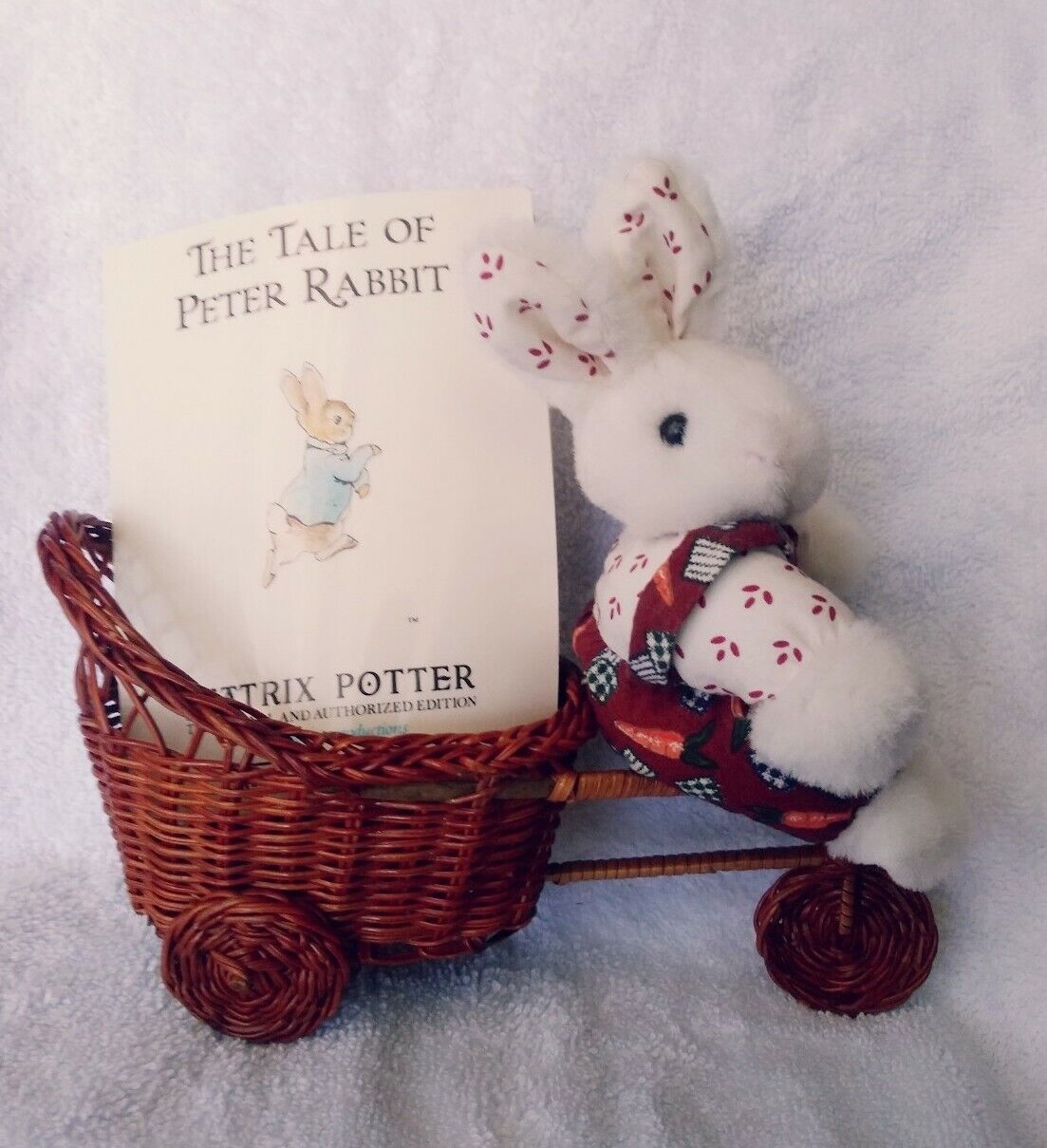 Vintage Bunny Rabbit On Bike With Basket and Book