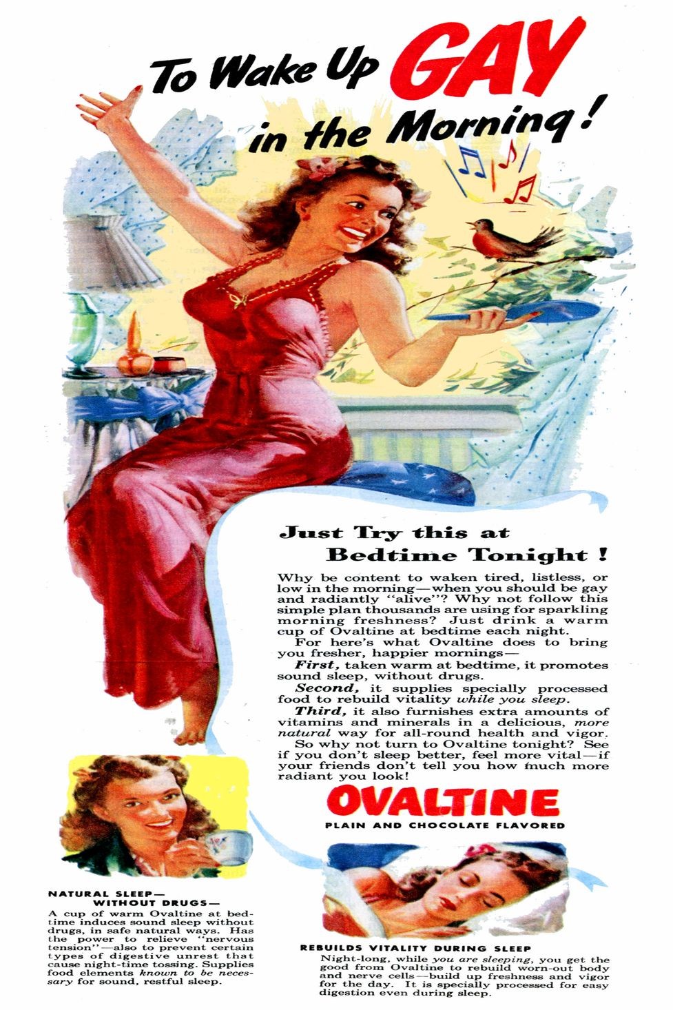 Ovaltine Vintage Ad Poster 1950s USA 🇺🇸 - 24x36” - Retro MCM - Hi-Res💎 Print
