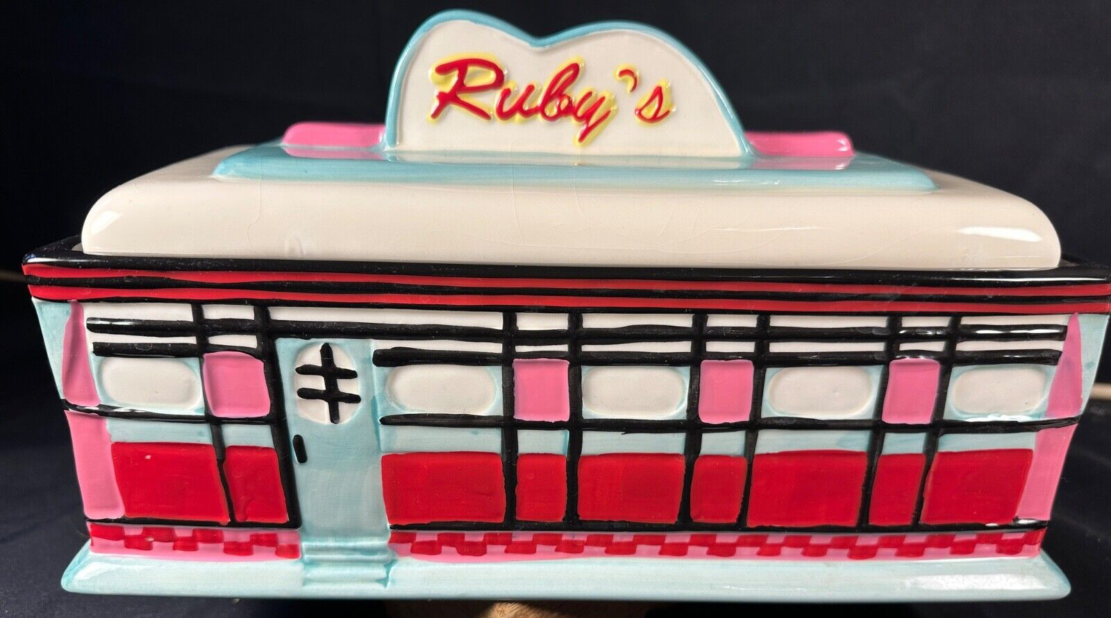 Retro Ruby\'s Roadside Diner W M G Cookie Jar and Matching Napkin Holder