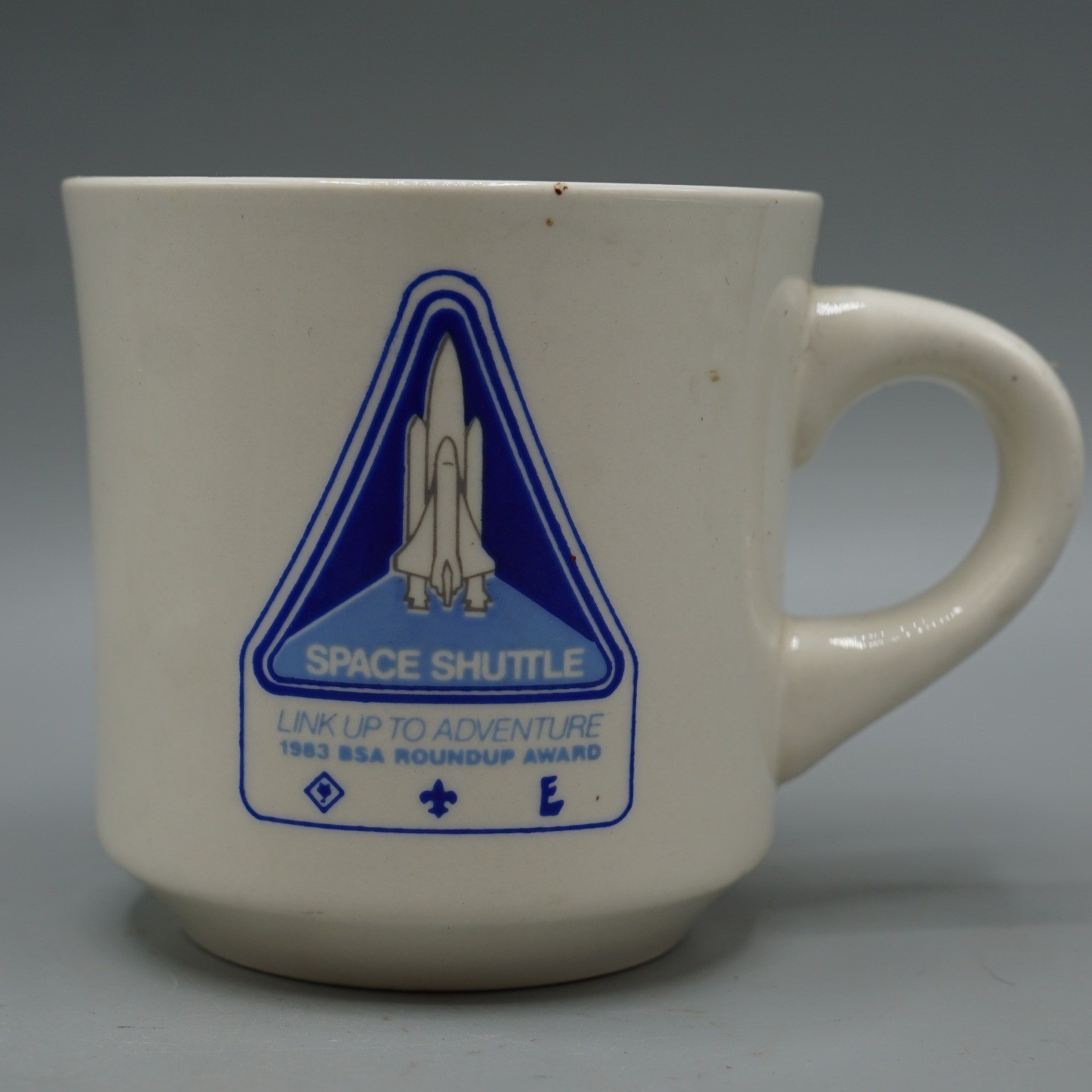 Vtg 1983 BSA Roundup Award Space Shuttle Coffee Mug Boy Scouts NASA Memorabilia