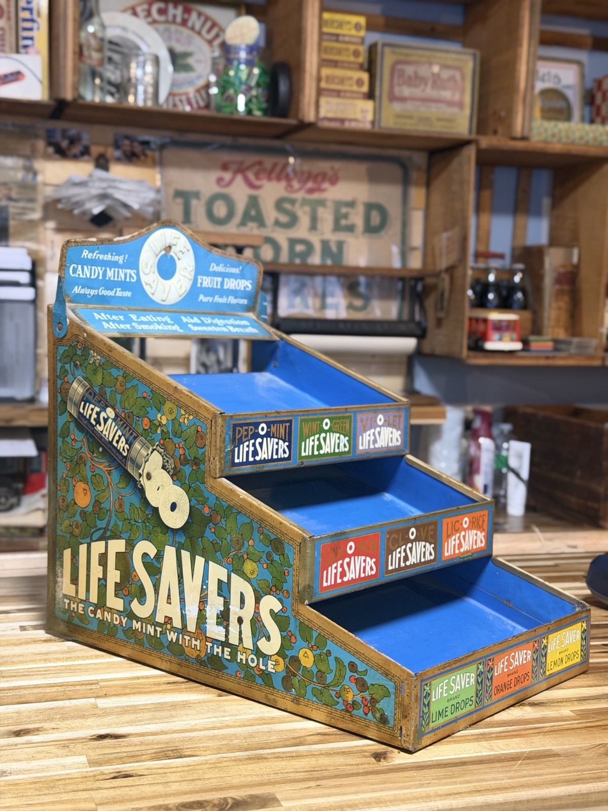 RARE 1920s Life Savers Candy Counter Display Rack Tin Litho Advertising Store