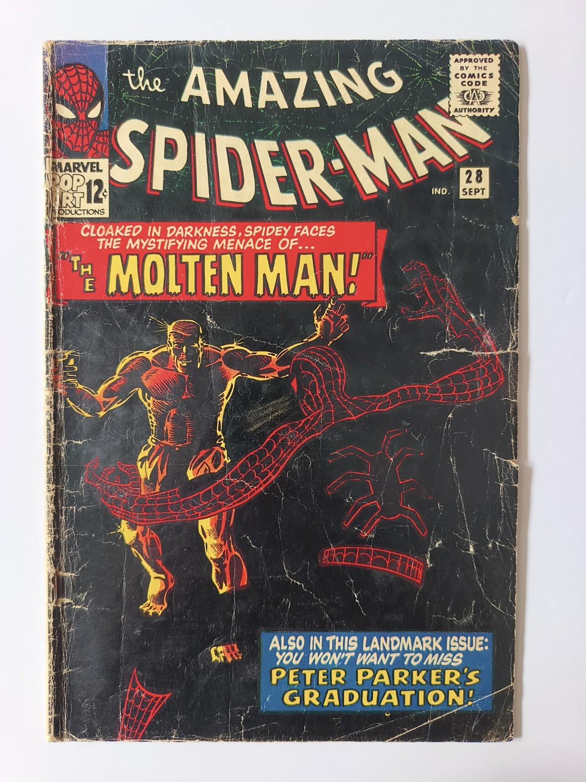 Amazing Spider-Man #28 1965 raw 1st Molten Man spine wear Lee Ditko